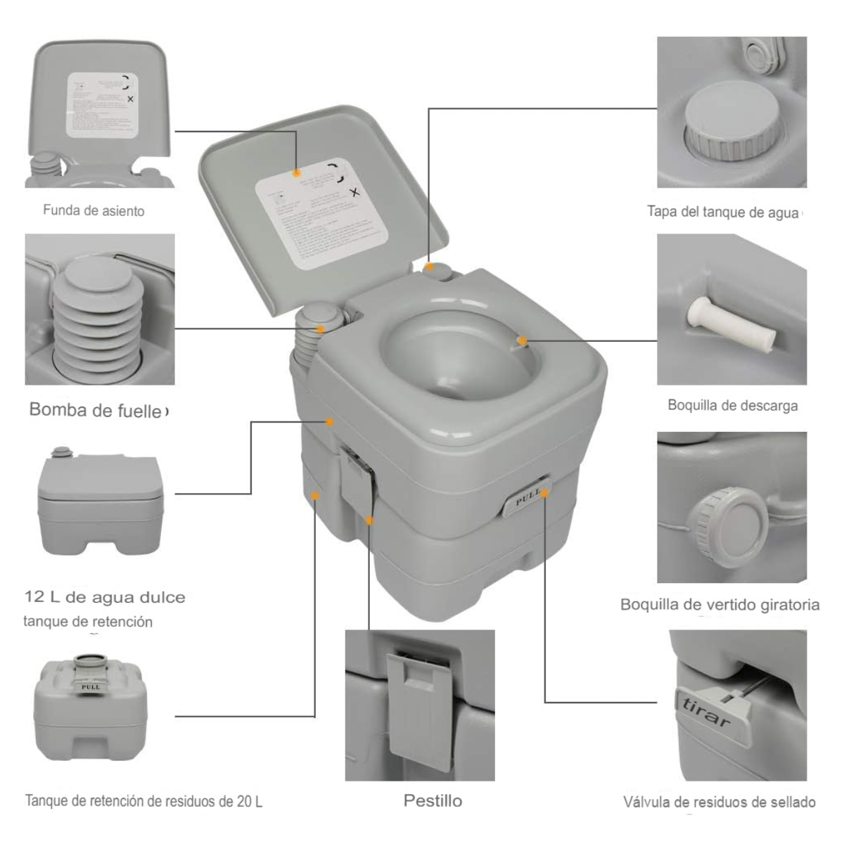Inodoro Portátil Tanque con Capacidad - Imagen 4